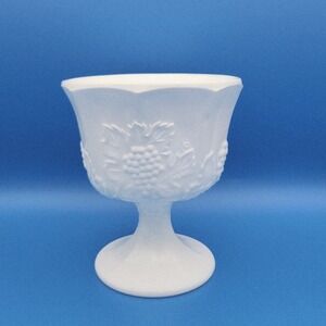 Vintage Indiana Glass Milk Glass Harvest Grape Pedestal Bowl